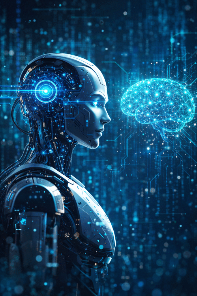 Artificial Intelligence Artificial Intelligence Technology concept with humanoid robot and neural network