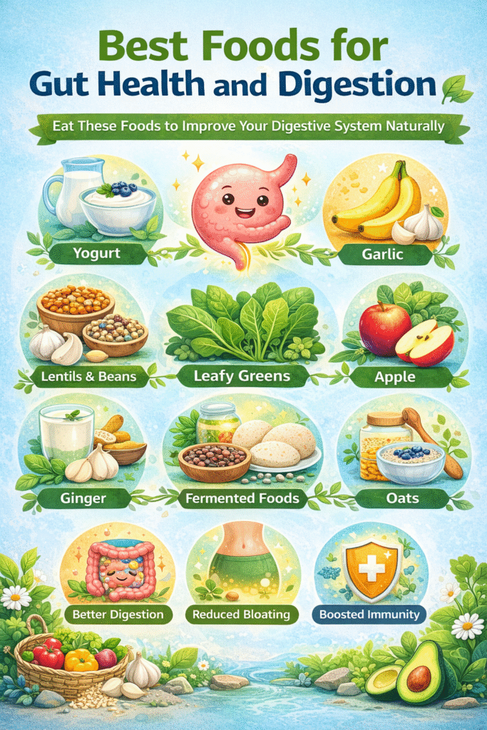 Best Foods for Gut Health and Digestion Best foods for gut health and digestion including fruits, yogurt, and vegetables